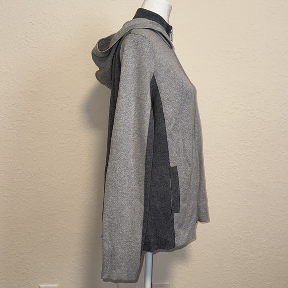 Rachel Zoe sweater Large gray color block zip front hooded jacket - Picture 4 of 10
